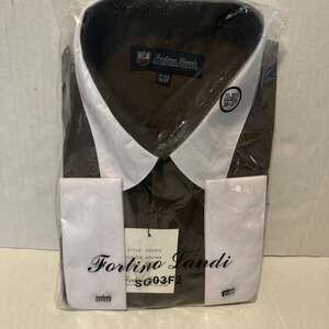 Men's Fortino Landi Stylish French Cuff Dress Shirt Brown/white SG03F2